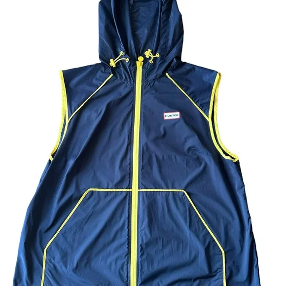 Hunter Brand Full Zip Large Hooded Navy Windbreaker Vest Jacket - Picture 4 of 16